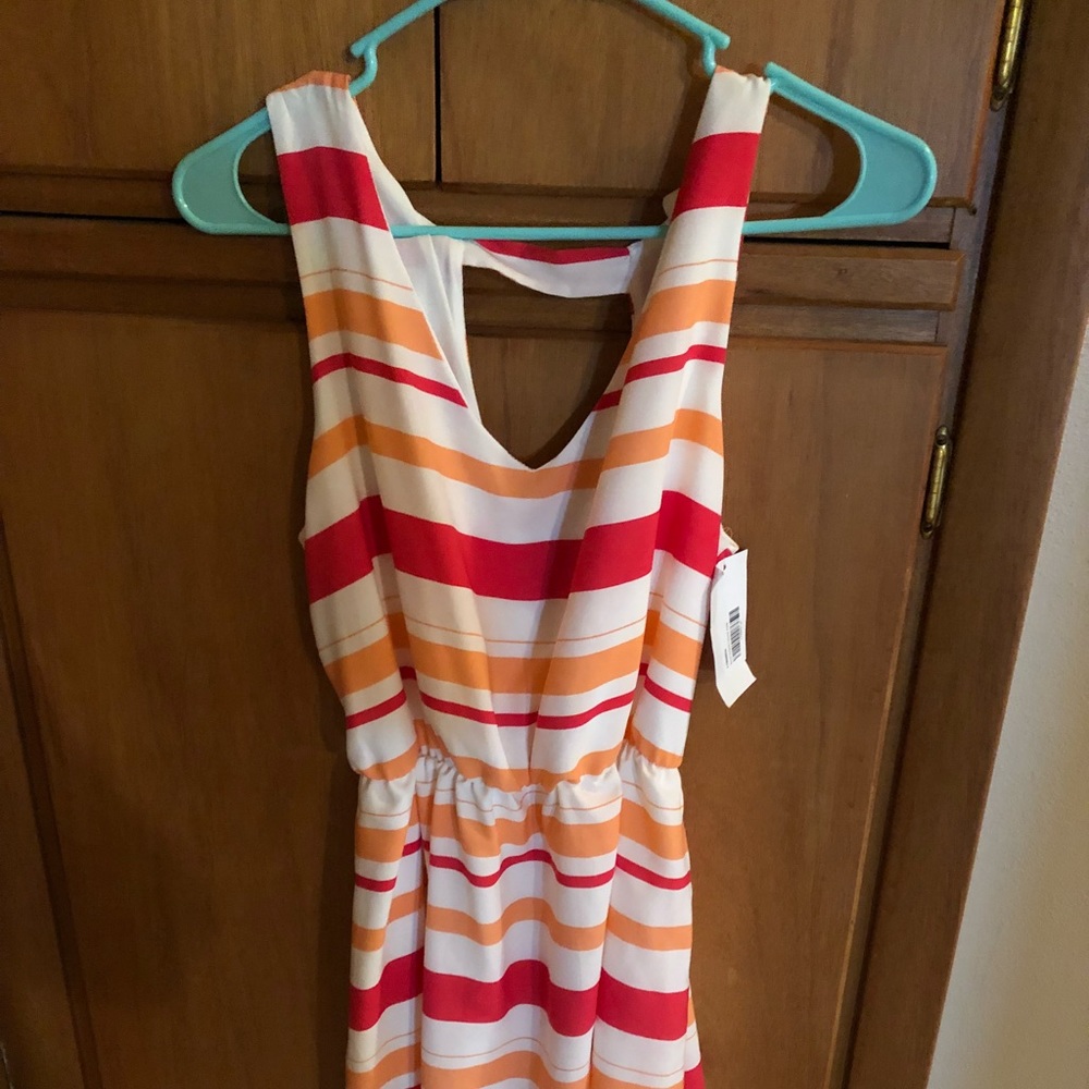 NWT pink and orange striped dress, L
